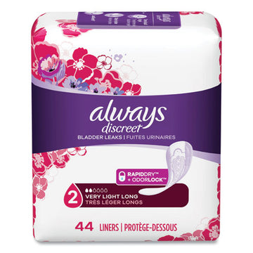Always® Discreet Incontinence Liners, Very Light Absorbency, Long, 44-pack freeshipping - TVN Wholesale